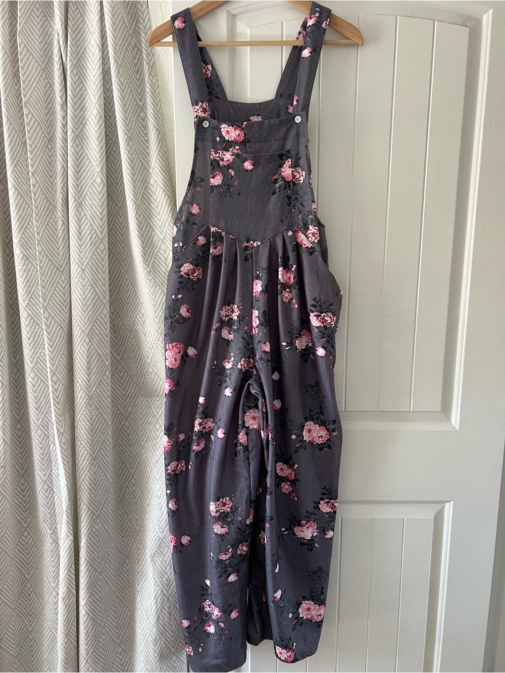 Floral Grey Cotton Overalls Jumpsuit